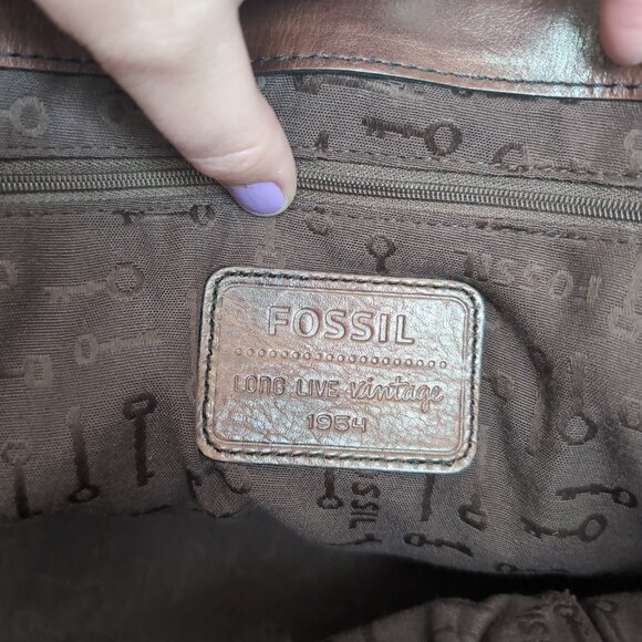 Fossil Brown Leather and Cheetah Print Weekender Tote Bag - Picture 8 of 8